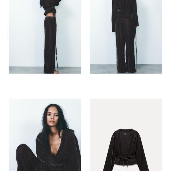 Zara Brown Long Sleeve Velvet Wrap‎ Jacket Size Medium - Picture 3 of 6